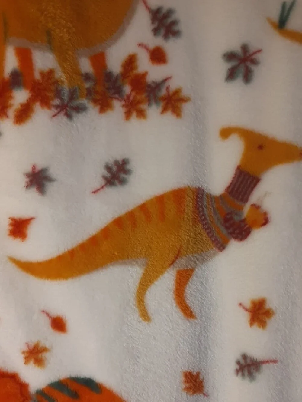 White Plush Dino Print Throw Blanket - Orange & brown Dinosaurs